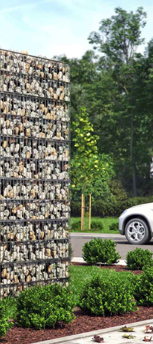 Gabion on the lawn, by the driveway